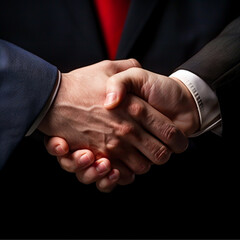 Obraz premium Two Hands Shaking in Handshake, Symbolizing Trade Alliance and Partnership