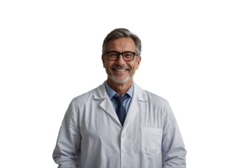 senior doctor smiling portrait on transparent, concept of hospital medical clinic and medicine health care