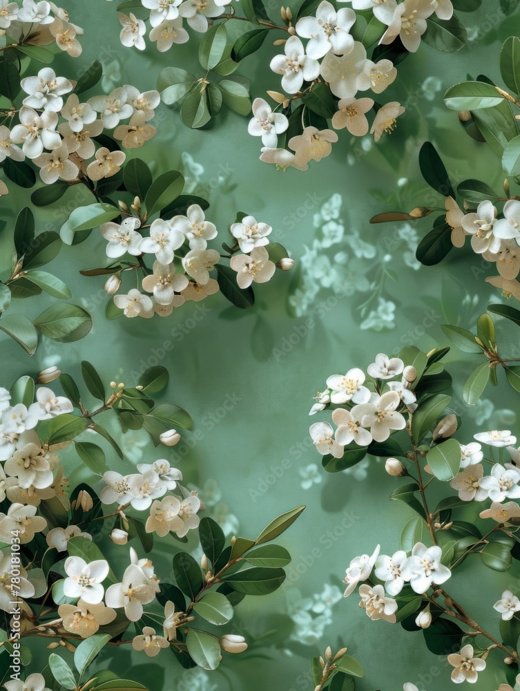 Poster white floral pattern on a pastel backdrop - delicate white flowers are spread across a soft pastel b