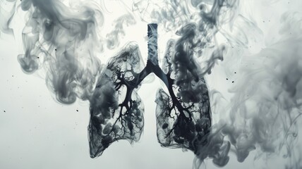 Monochrome lungs with abstract smoke design - Detailed image of lungs in monochrome tones with abstract smoke blends, a metaphor for smoking effects - obrazy, fototapety, plakaty