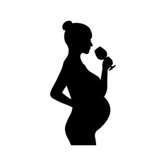 silhouette of pregnant woman drinking alcohol vector isolated.