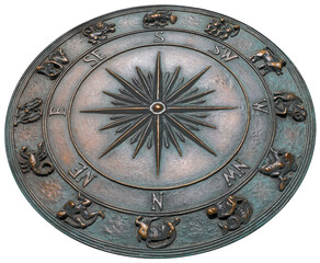 decorative compass on the cement ground isolated on white with clipping path