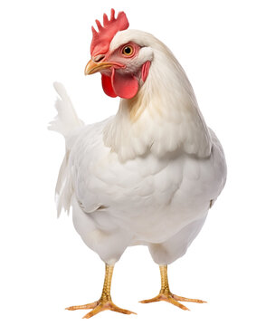 close up front view White chicken PNG isolated on white and transparent background - animal bundle chicken banner Poultry advertising concept