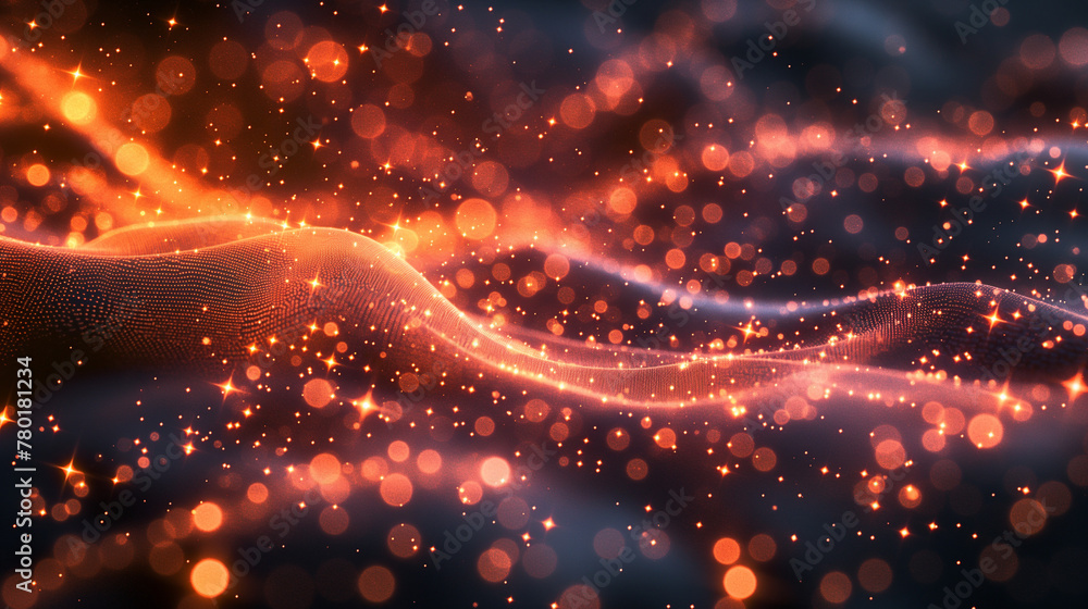 Poster abstract glitter particles in dark space. network data transfer concept.