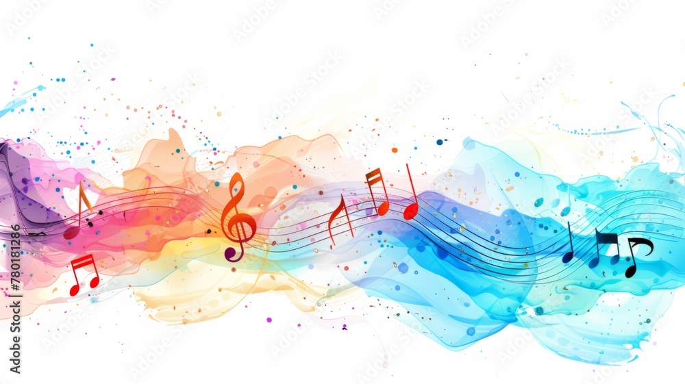 Poster abstract colorful music note wave on white - this image presents a vibrant color wave with music not