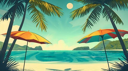 Fototapeta na wymiar Retro Paradise: Tropical Beach Getaway./n