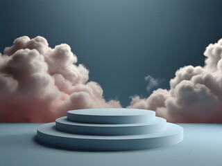 Cloud background podium blue 3d product sky white - obrazy, fototapety, plakaty