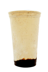 Panoramic still life of ice cream slush frozen colorful frozen fruit granita drinks flowing into takeaway plastic cups with ice cream straws flavor