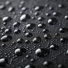 Detailed view of water droplets on a waterproof fabric, showcasing the technology behind water repellence.