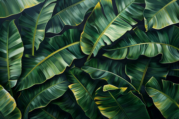 close up of banana leaves for background and texture