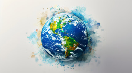 Fototapeta premium 3D watercolor illustration of the Earth, white background