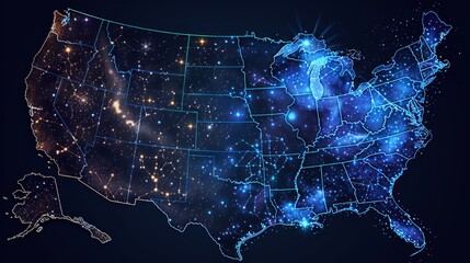 Dazzling Starry Sky Forming a USA Map with Glowing Constellations
