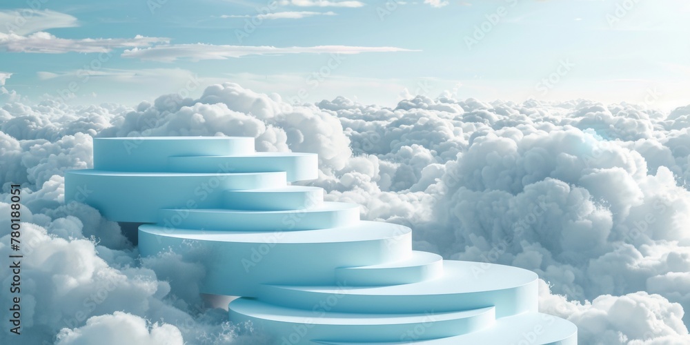 Poster digital illustration of dynamic blue particles forming a wave pattern, suitable for technology or sc