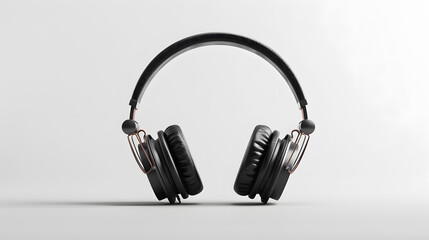 Audio equipment, black headphones, on white surface