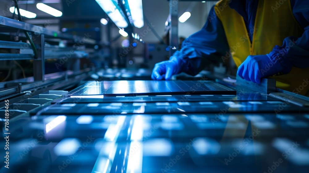 Aufkleber inside the factory a worker operates a machine that stamps out perfect uniform shapes for the solar 