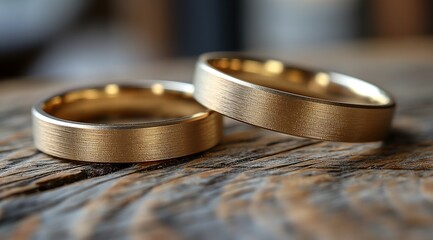 A pair of golden wedding rings on rocky textured stones