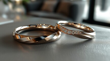 A pair of  gold diamond wedding rings