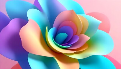 Gradient fabric in pastel colors, liquid glass collected in layers, moves and shimmers on a light background. Abstract animation of rainbow hue flower shaped fabric, 3D futuristic motion design 4K - obrazy, fototapety, plakaty