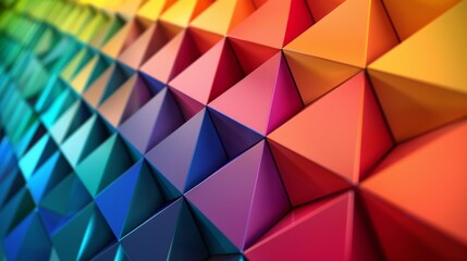 Triangular panels in shades of red orange yellow green blue and purple make up the GeoRainbow podium creating a stunning display of . .