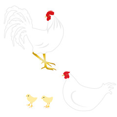 黒い雄鶏と雌鶏　ひよこ　イラストセット © M_K Mizuirokotori