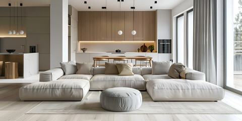 interior view of luxury Modern light luxury living room with comfortable sofa and elegant décor design 