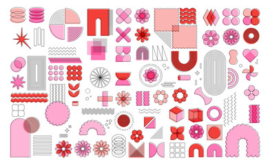 new line and filled shapes geometrical 80s pink