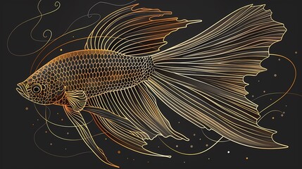 Black and gold lines fish abstract illustration background poster
 - obrazy, fototapety, plakaty