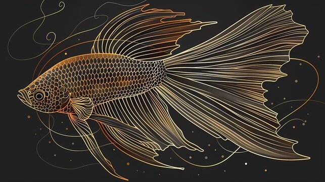 Black and gold lines fish abstract illustration background poster
