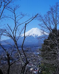 美しい白い雪化粧の世界遺産富士山