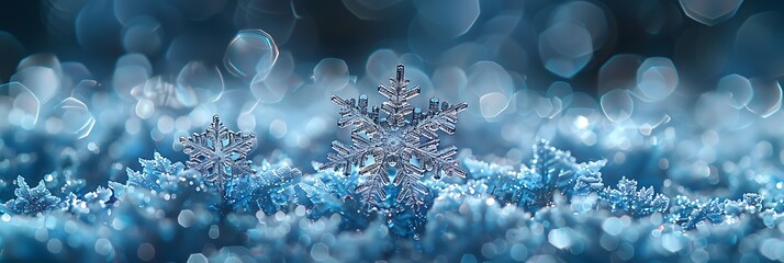 A delicate snowflake captured close-up, revealing its intricate patterns against a dark background - obrazy, fototapety, plakaty