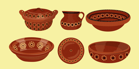 Vector illustration of typical mexican clay dishes. 
mexican vessels. Mexican traditional objects