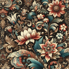 Spring flowers elegant beautiful floral seamless pattern of fabric hand-painted flowers baroque dark vintage decoration wallpaper background