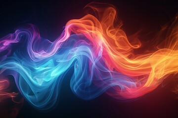 Random swirls of multicolored vibrant smoke against a stark black background ,3DCG,clean sharp focus - obrazy, fototapety, plakaty