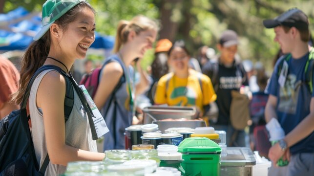 At a bustling vendor booth festivalgoers sample various biofuels made from sustainable sources such as corn and algae. Smiling volunteers hand out informational brochures detailing .