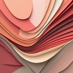 an abstract colored paper texture background in a minimal paper cut style composition. Utilize layers of geometric shapes and lines in shades of coral and rose colors to construct the scene. Render th