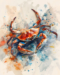 Crab Watercolor Painting with Splatter Effect
