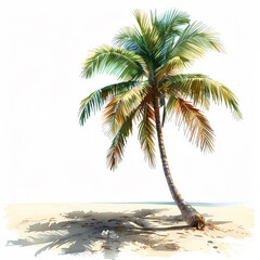 Lone Palm Tree on a Sandy Beach Illustration