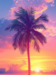 Palm Tree Silhouette at Vibrant Sunset
