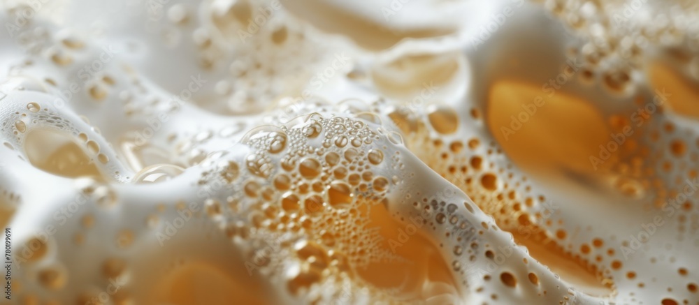 Poster an extreme close-up view of a liquid with visible bubbles forming and rising to the surface
