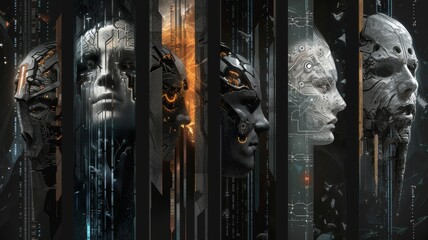 AI evolving through different stages, depicted as a metamorphosis from basic algorithms to advanced neural networks, with each stage represented visually.