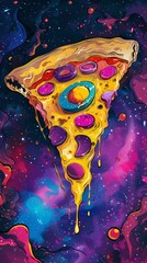 A galaxy reimagined as pop art food (pizza, donut, etc), with its features resembling toppings
