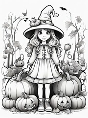 Cute little witch coloring book for children Generative ai