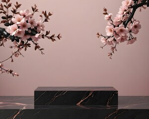 Luxurious podium glossy black marble