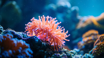 closeup of a Coral sitting calmly, hyperrealistic animal photography, copy space for writing