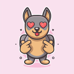 kawaii doberman dog animal character mascot with love sign hand gesture isolated cartoon