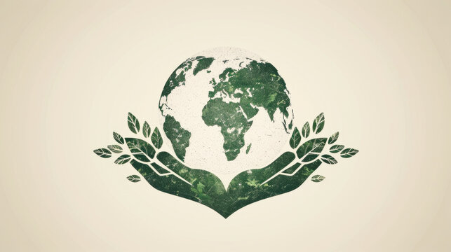 Earth embraced by leafy hands, symbolizing human stewardship, Earth day concept..