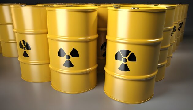 3D rendering yellow barrels with radioactive materials