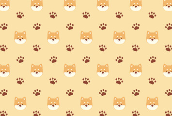 seamless pattern with a set of shiba dogs and paws for banners, cards, flyers, social media wallpapers, etc.