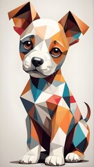 illustration of a cubism puppy dog, drawn with exceptional precision. The puppy, made up of geometric shapes, is a vibrant mix of colors and patterns, creating a playful and eye-catching design.