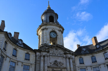 Clock tower at the Theater on municipality square in Rennes, Brittany, France, Europe